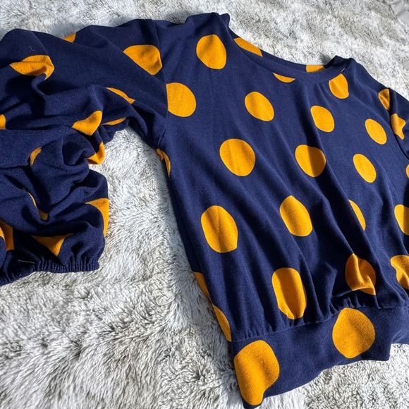 Navy Orange Sz. M Haute Monde Polka Dot scrunch rouge 3/4 Sleeve Retro playful - Picture 3 of 8